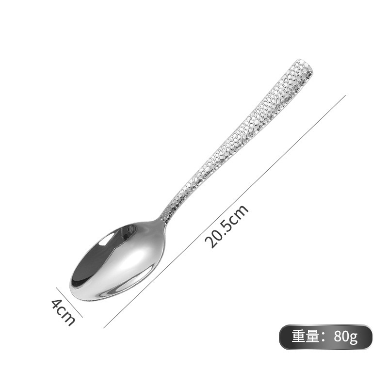 304不锈钢锤纹欧式西餐具刀叉勺加厚水立方牛排刀甜品勺调羹勺子|undefined