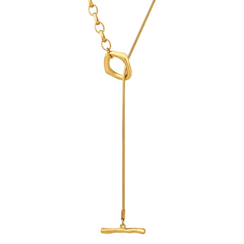 Venta caliente de Europa y América otbuckle longitud ajustable cadena suéter titanio acero plateado 18K oro personalidad moda collar joyería