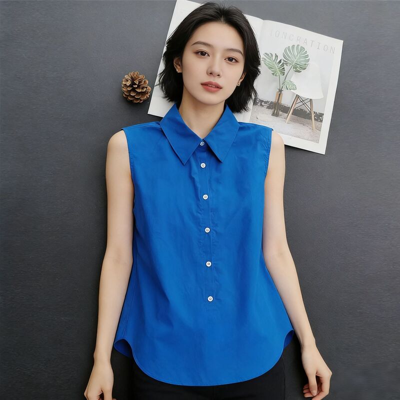 H88 Plus Size Klein Blue Layered Shirt Vest Sleeveless Fake Collar Women's Fake Shirt Collar Commuting Style H88 Plus Size Klein Blue Layered Shirt Vest Sleeveless Fake Collar Women's Fake Shirt Collar Commuting Style