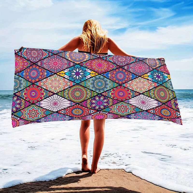 Temu Beach Towel Microfiber Towel Camping Seaside Sand-free Quick-drying Absorbent Wear-resistant Machine Washable Beach Towel