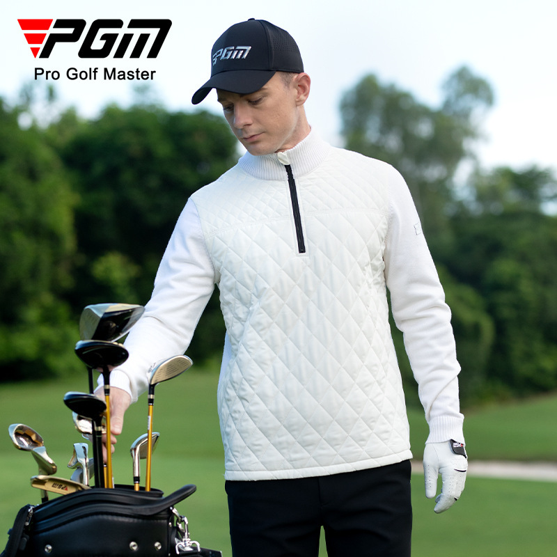PGM golf clothes men's sweater autumn and winter warm quilted fabric clothing stand collar zipper sheep sweater