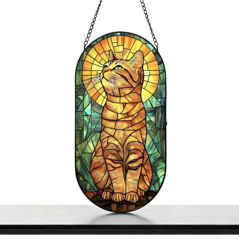 Cross-Border New Color Oval Glass Hanging Cat Home Window Garden Sun Catcher