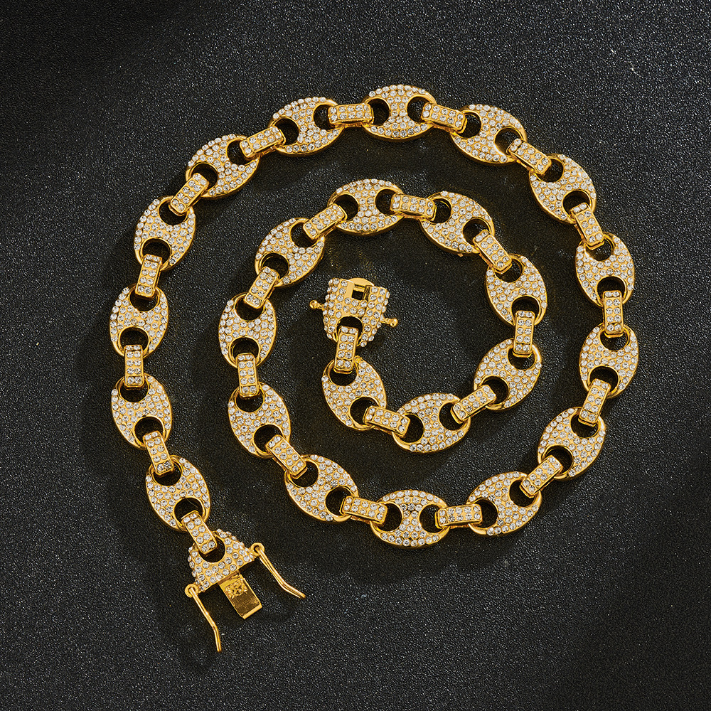 Hiphopa kaklarota 13 mm cūkas deguna Maiami personalizēta sakausējuma ūdens dimanta vīriešu Kubas ķēdīte_voghion.com