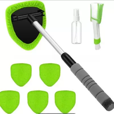 Car cleaning tools Pole Car Window Brush Set - 1-set-five-sided-telescopic-sponge-pole-6-green-cloth-covers-spray-bottle-detail-brush