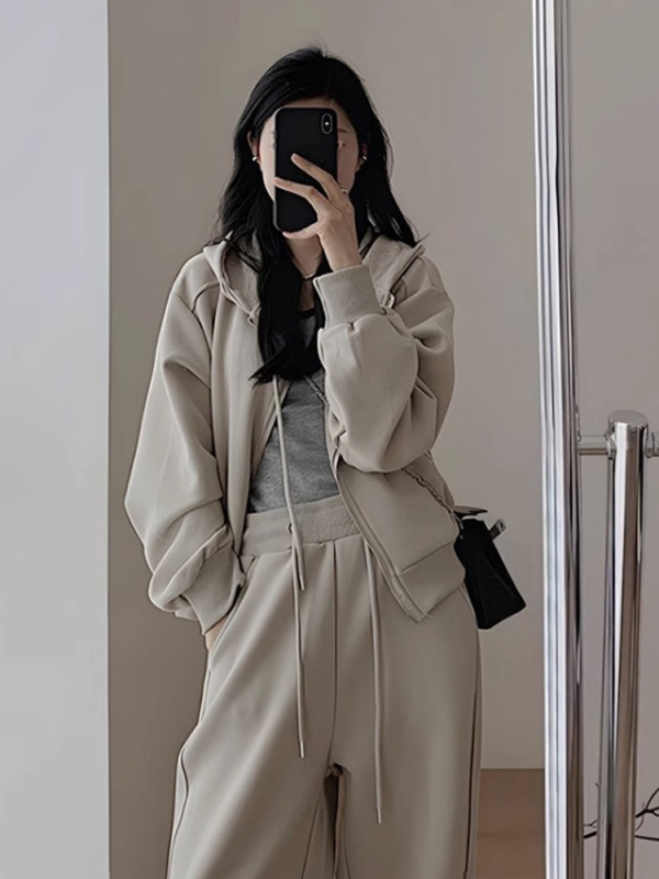 秋冬休闲卫衣运动套装女时尚港风显瘦减龄阔腿裤连帽跑步两件套潮|undefined