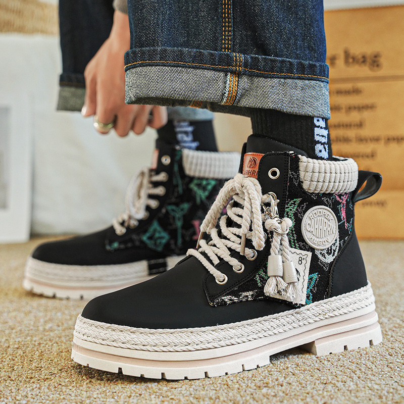 Botas de herramienta de tela de paja de Martin, zapatos de motocicleta de hombre, zapatos de moda casuales al aire libre, zapatos de hombre de estilo británico transfronterizo