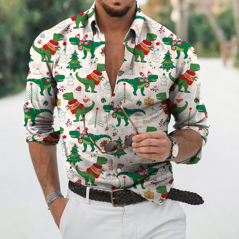 Foreign TraDe European anD American Men's Clothing New Christmas Tree 3D PrinteD Long-sleeveD Shirt HoliDay Party Top Large Size Slim Shirt Foreign TraDe European anD American Men's Clothing New Christmas Tree 3D PrinteD Long-sleeveD Shirt HoliDay Party Top Large Size Slim Shirt