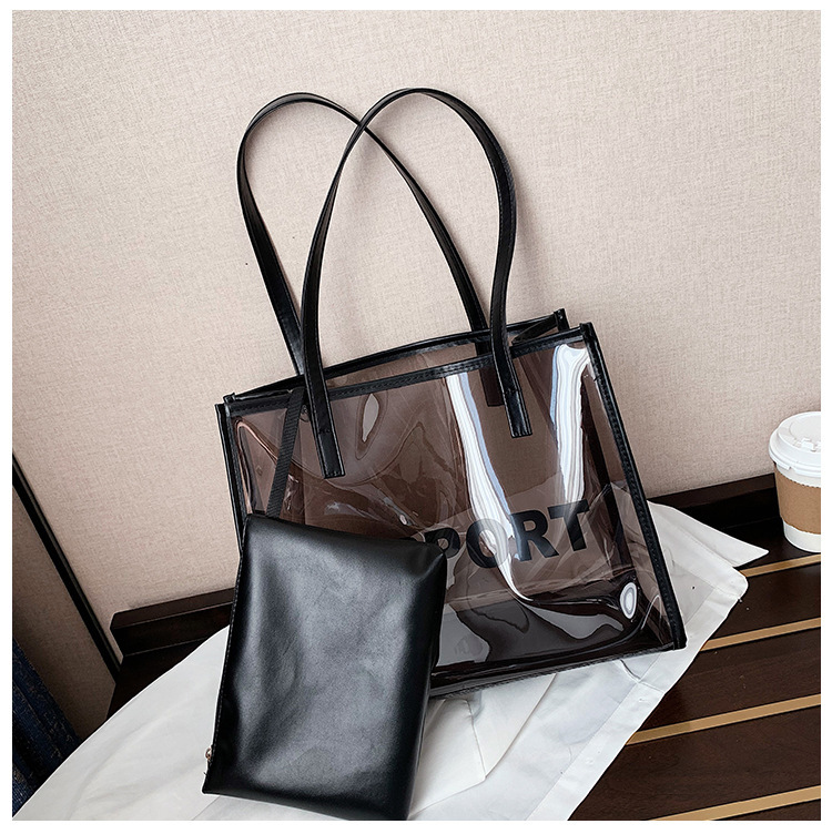 Spring and Summer Transparent Bag 2025 New Trendy Internet Popular Fashion Shoulder Women's Bag Casual All-match Commuter Jelly Tote Bag