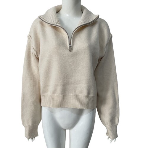 Autumn/Winter New Half-Zip Hooded Sweater Western Autumn/Winter Plain Color Short-Sleeve Loose Soft Knit Topcoat