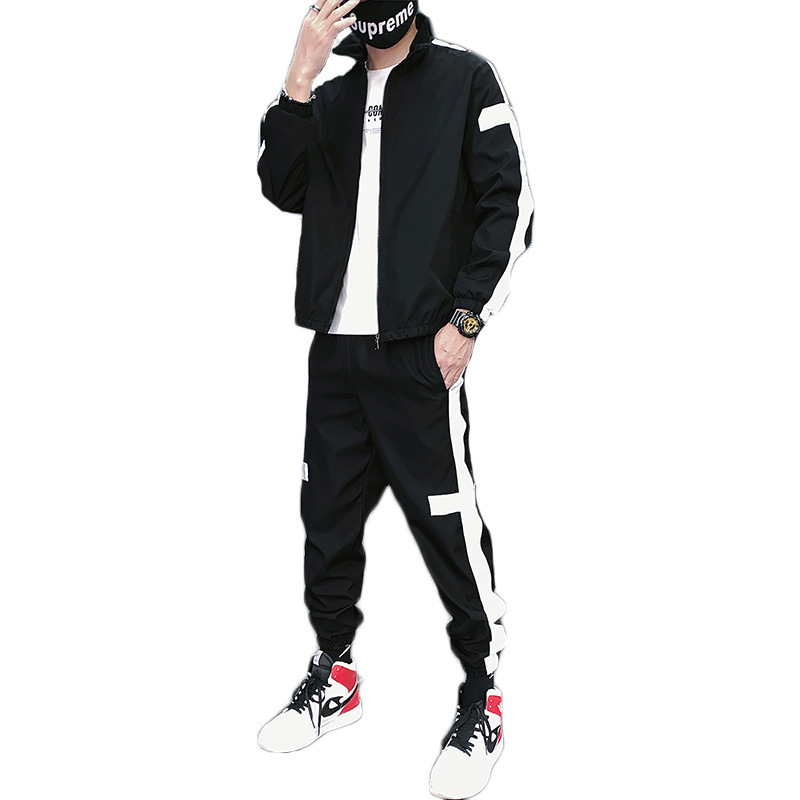 2024春秋跨境男士休闲运动服套装两件套印花LOGO一件印发光条|undefined
