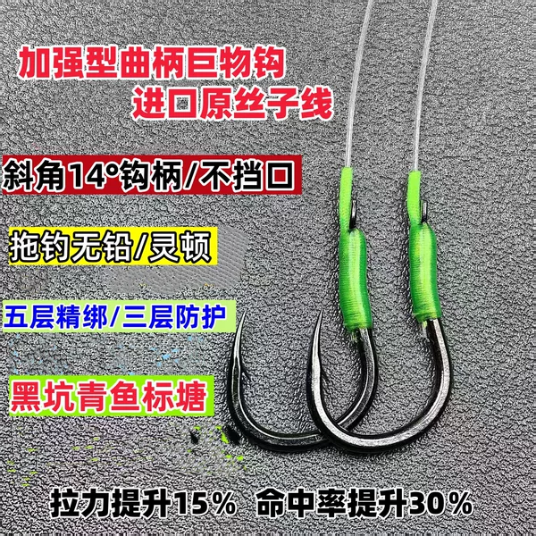 Black Pit Black Carp Sturgeon Knotless Line Reinforced Crank Big Fish Hook Lead-Free Fishing Line Set for Fishing Ponds
