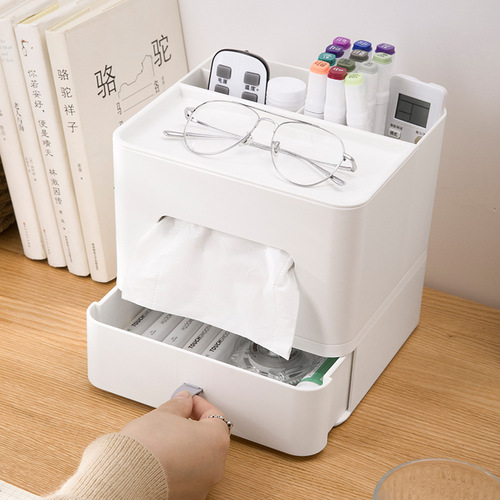 Home living room simple tissue box with drawer office desktop multifunctional paper box cosmetics plastic storage box