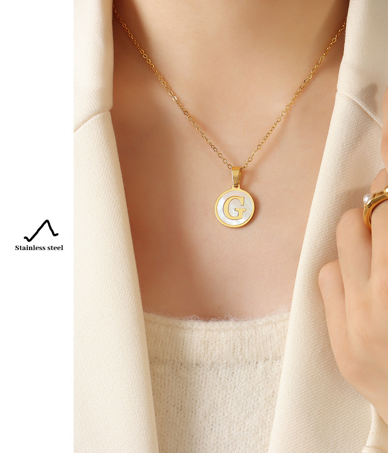 Fashion Letter Titanium Steel Plating Shell Pendant Necklace