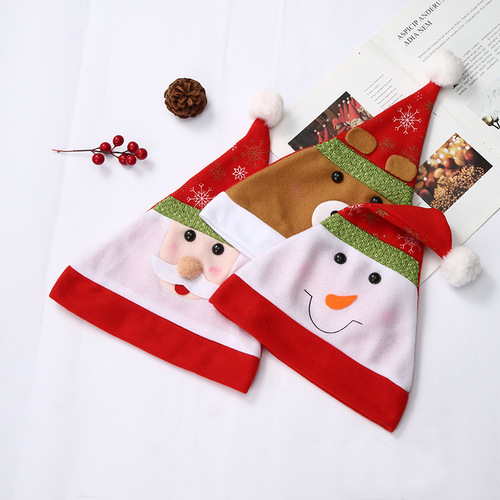 Christmas decorations, plush Christmas hat, snowflake Santa reindeer cartoon Christmas hat, cross-border Christmas hat batch