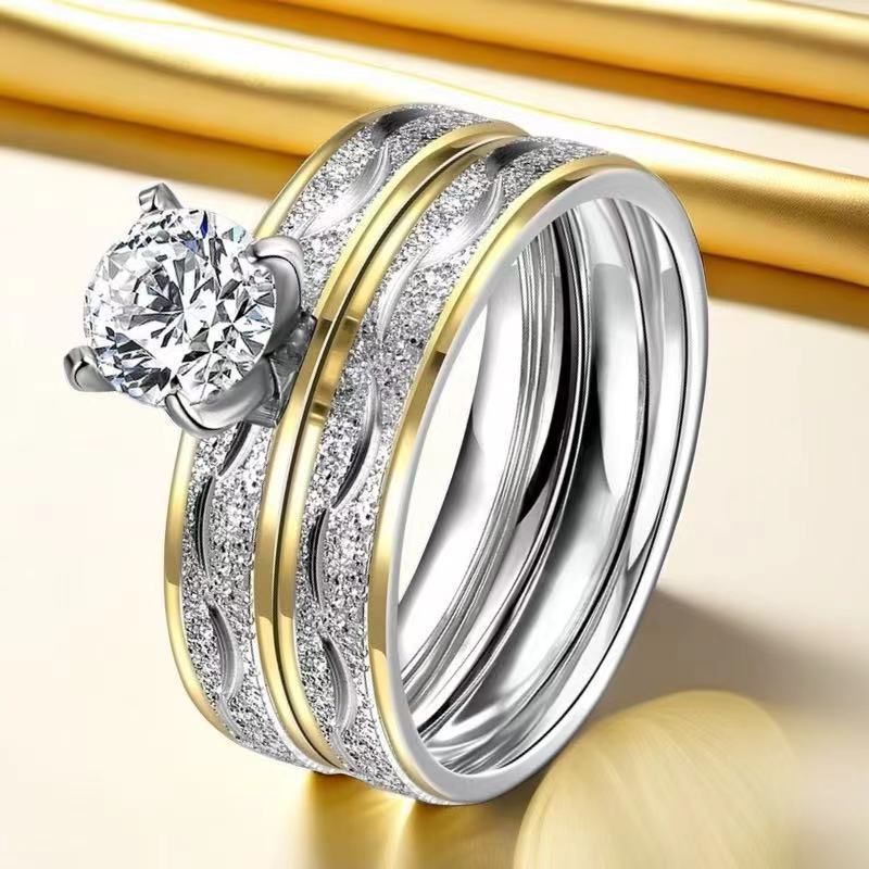 1 Piece Quantity Wholesale Jewelry Simple Style Geometric Titanium Steel Zircon Mixed Metal Plating Rings