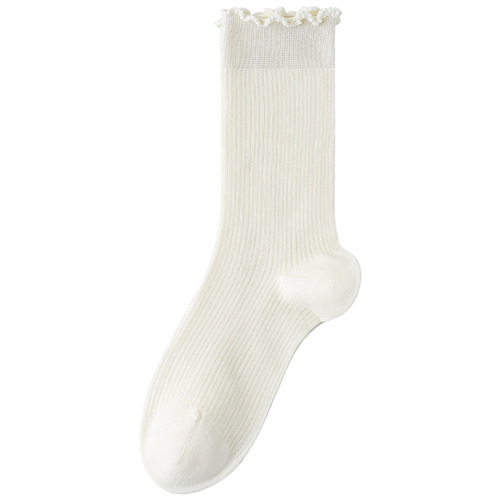 Women's Solid Color Mid-Calf Socks Summer Thin Pure Cotton Mesh Boneless Mulberry Edge Cotton Socks Postpartum Socks Extended Bump Socks
