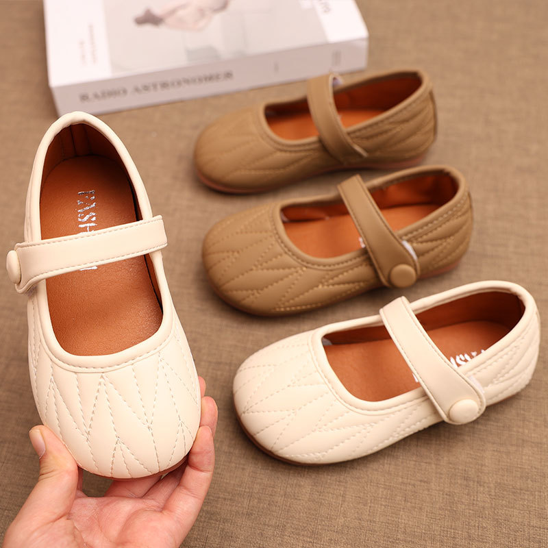 Girls' High-End Princess Flats, Small Leather Shoes, Girls' and Kidsren's Fashionable Soft-Soled Fashionable Kidsren's Leather Shoes 3-6 Leather Shoes