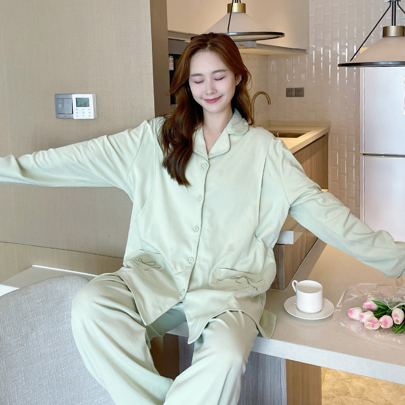 suit Cardigan Long-sleeved Trousers Suit Collar Simple Butterfly Luna Postpartum Breastfeeding Clothes Autumn and Winter Discharge Breastfeeding Clothes