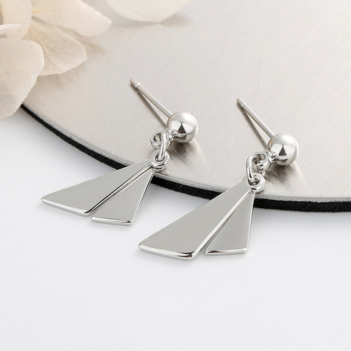 Korean style simple geometric rhombus earrings double-layer mirror personalized small fresh round bead bean earrings for girls