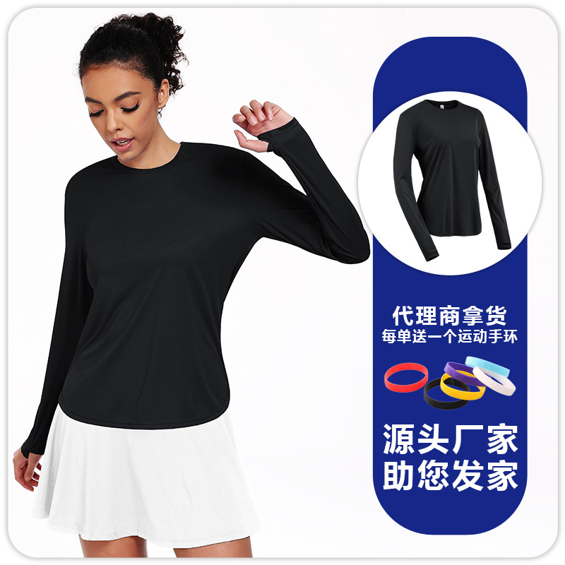 Camiseta de mangas largas protectoras solares de mujer otoño y invierno secado rápido chaqueta deportiva transpirable correr al aire libre acondicionamiento físico con agujeros de dedos ropa de yoga