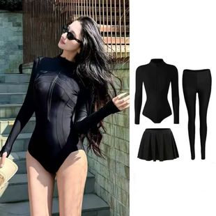 Sunscreen Snorkeling New Arrival White Conjoined Triangle Swimsuit Women's Long-Sleeved Conservative Fat plus size Diving Surf Jellyfish