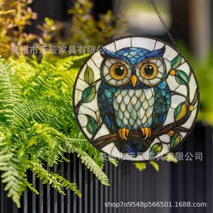 Amazon New Suncatch Colorful Owl Glass Pendant Sun Catcher Bird Garden Decoration Gift