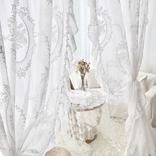哇噢定 制 镜圆花纱欧洲复古白色蕾丝圆镜花纱帘帘欧花纱跨境窗帘