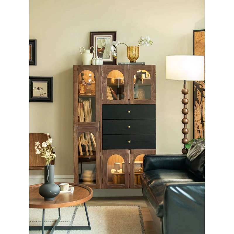 Черный орех цвет дерева французский ретро дисплей книжный шкаф для гостиной диван боковой шкаф шкаф для хранения шкафа винный шкаф