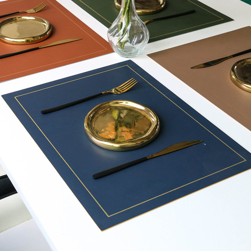Cross-border PVC leather dinner mat double color gold edge square Nordic style hotel Western dinner mat heat insulation mat table mat