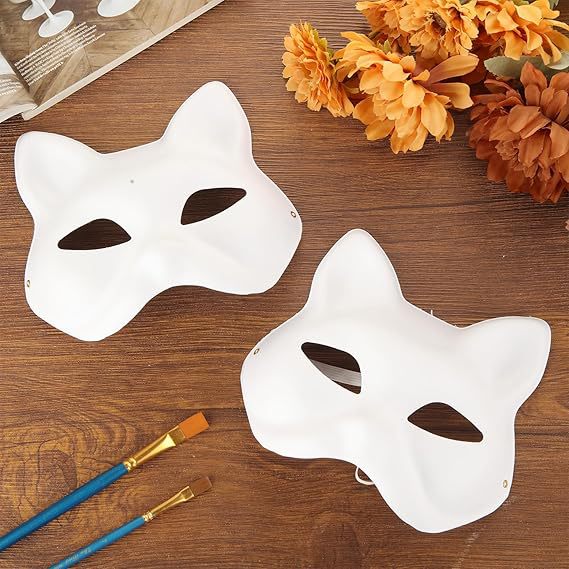 Amazon venta caliente DIY en blanco gato cara máscara Halloween hombres y mujeres pintados a mano máscara de pulpa de graffiti juego de pintura