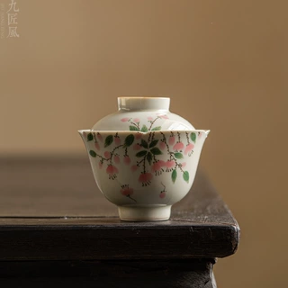 九匠风 纯手绘樱桃花盖碗 家用复古风功夫茶具茶碗女性功夫茶器