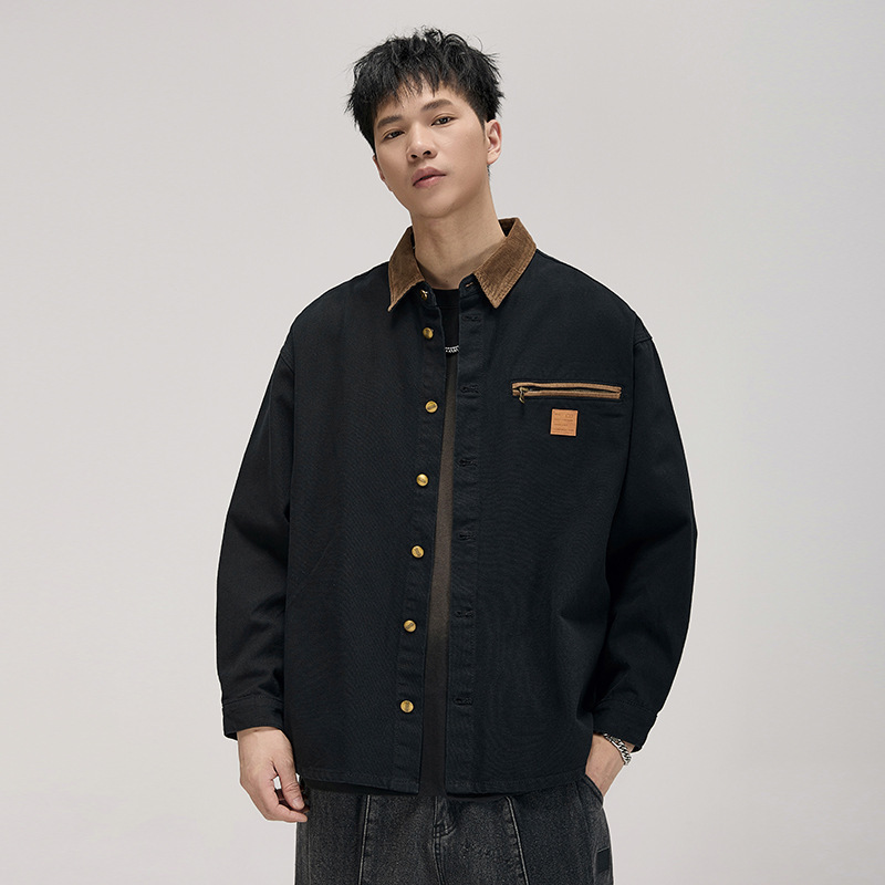 High-End American Retro Carhartt Hunting Shirt Jacket for Men, New Spring Style with Color-Blocking and Turn-Down Collar Workwear Jacket