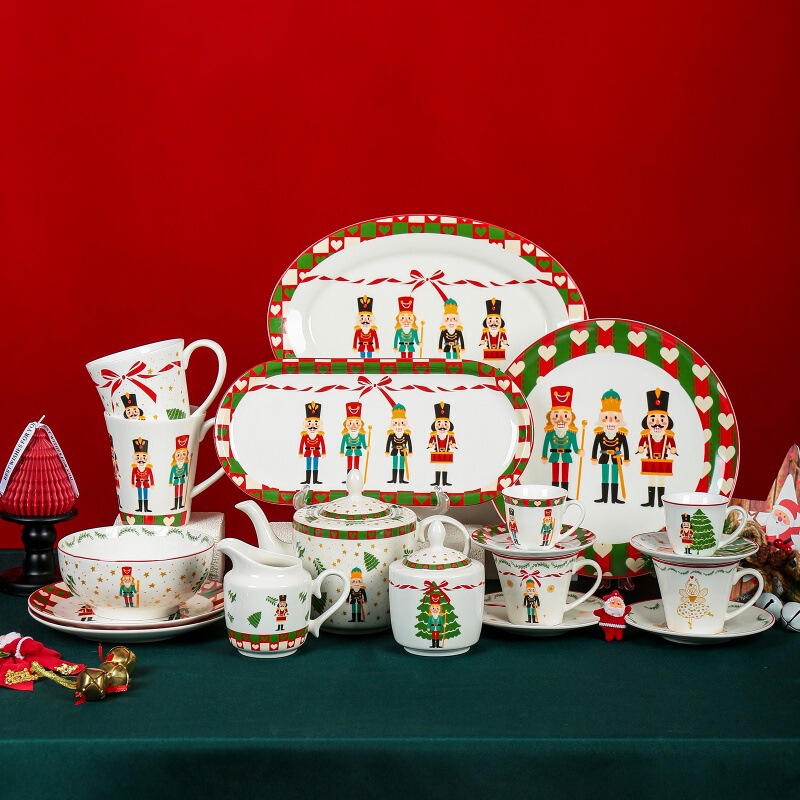 Christmas Nutcracker Ceramic Tableware Set Household Bowls, Plates, Cups and Saucers Combination Holiday Decorative Tableware Can Be Customized Christmas Nutcracker Ceramic Tableware Set Household Bowls, Plates, Cups and Saucers Combination Holiday Decorative Tableware Can Be Customized