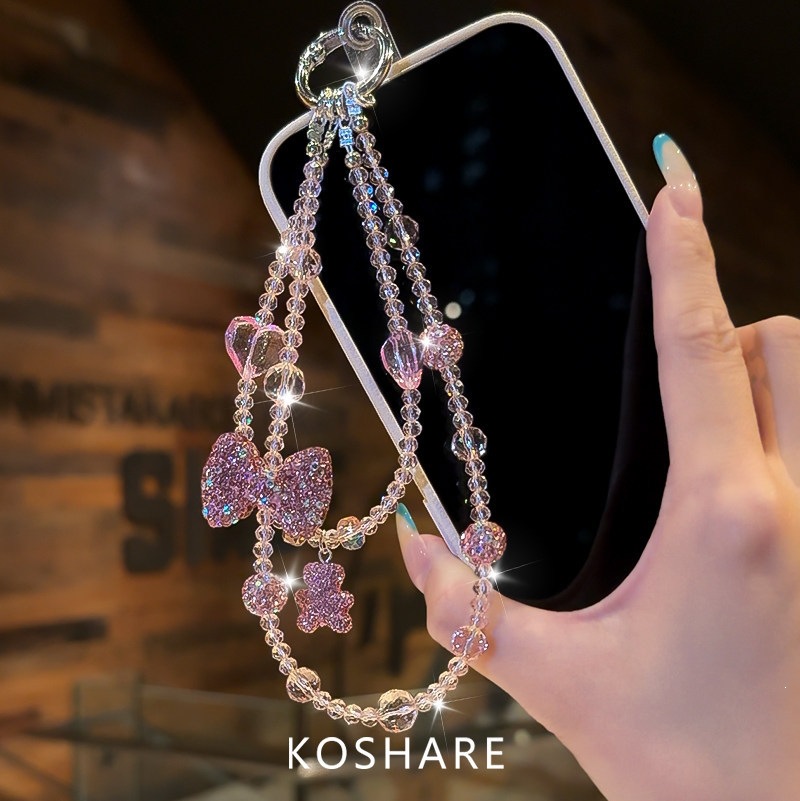 Bear Flexible verano fresco flash cadena de teléfono móvil ligera de lujo alta sensación bolsos de cristal colgante colgante cadena corta