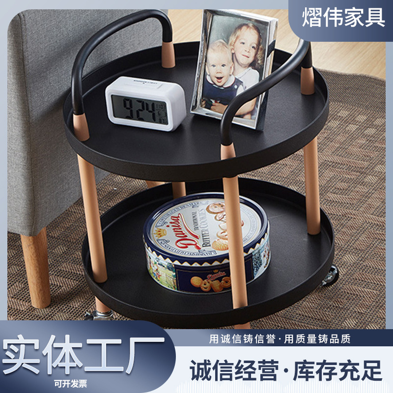 工厂供应北欧可移动置物架铁艺客厅茶艺圆形小推车厨房浴室储物架