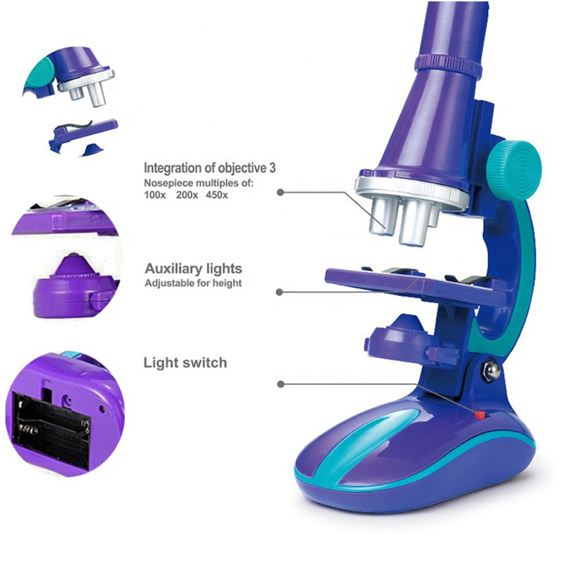 Ciencia DE LOS NIÑOS experimento microscopio traje LED 100X 400X 450X lupa STEM ciencia y educación Juguetes