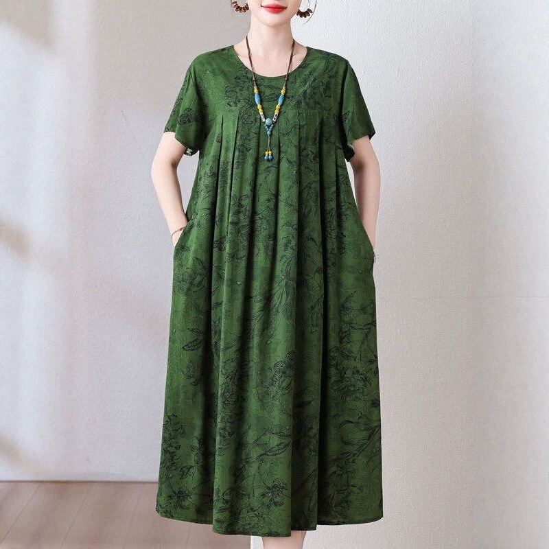 100kg Cotton Silk Dress for Women, Summer Plus Size, Loose Fit for Plus-Size Moms Aged 50 to 60 100kg Cotton Silk Dress for Women, Summer Plus Size, Loose Fit for Plus-Size Moms Aged 50 to 60