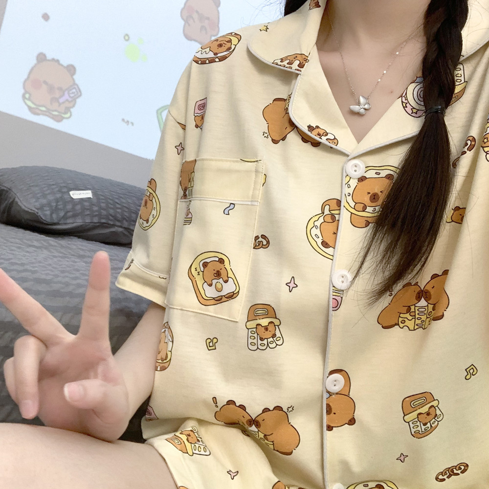 니트 면 카피바라 반팔 + 반바지