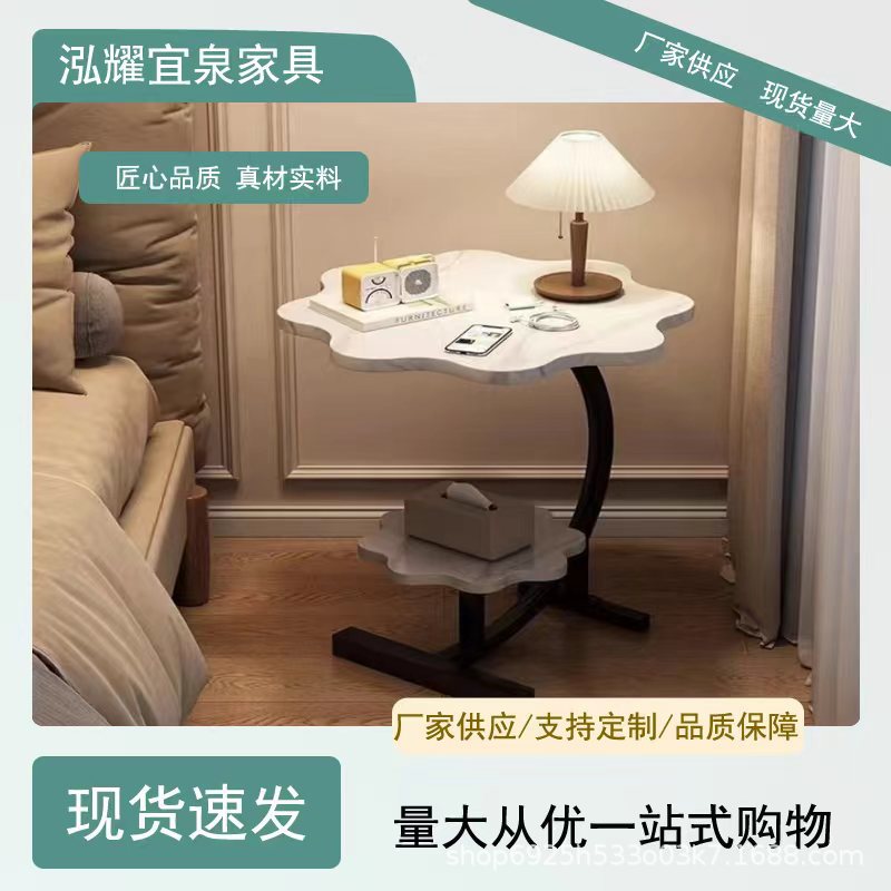 Sala de estar creativa, mesa de té de doble capa para el hogar, mesa lateral de sofá, mesa de balcón de encaje de estilo crema, estante pequeño, mesa lateral pequeña