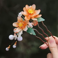 Древний стиль Hanfu расческа для волос женские головные уборы супер сказочные оранжевые глазурованные цветочные расчески