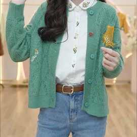 秋冬新款高级感时尚针织开衫女士文艺范修身显瘦长袖外套女毛衣