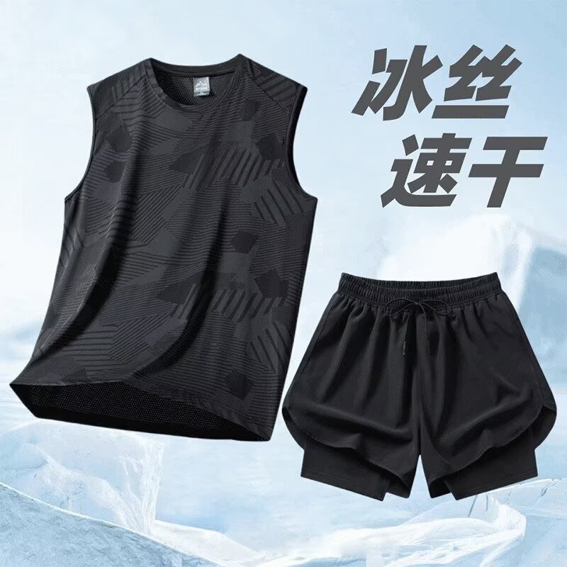 Cross-Border Shorts Set for Men, Summer Cheap Cool Vest Sports Suit, Basketball Training Uniform, Sleeveless, Comfortable and Quick-Drying