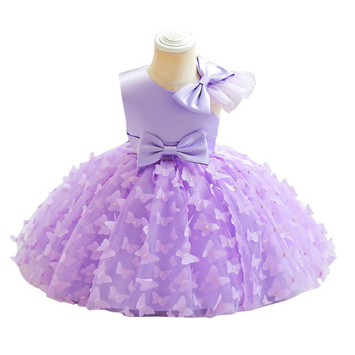 Girls dress summer evening dress evening dress butterfly decorative mesh princess dress sleeveless short dress speech performance dress