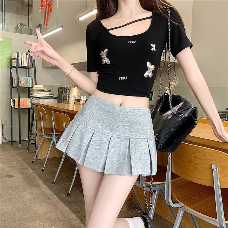 American-style Pleated Skirt Women's Pumpty Autumn Hot Girl Low-waisted Wei Skirt Anti-glare Slim A- line Sports Skirt