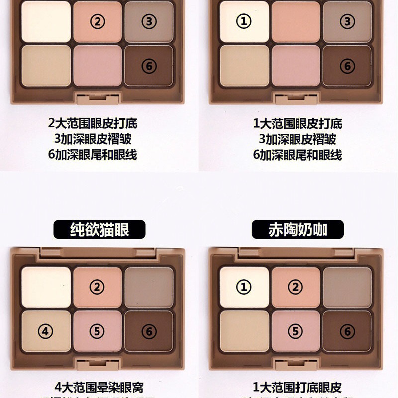 TATIBEAUTY Sombra de ojos de seis colores lila y tonta Sombra de ojos de color tierra mate Sombra nativa de rubor