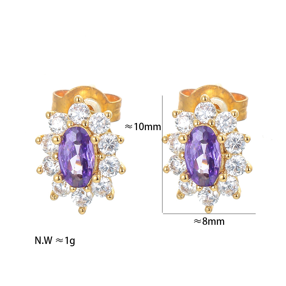 Wedding, Travel Occasion Korean Color Sun Flower Copper 18k Gold-plated Inlaid Zircon Stud Earrings