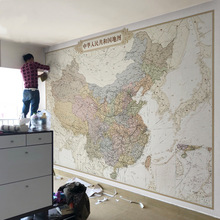 世界地圖中文版壁紙客廳沙發電視背景牆壁紙書房牆布中國地圖壁畫