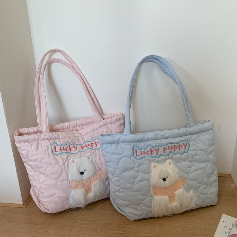 2025新款可爱包包休闲百搭可爱小狗棉棉包大容量托特包单肩包女