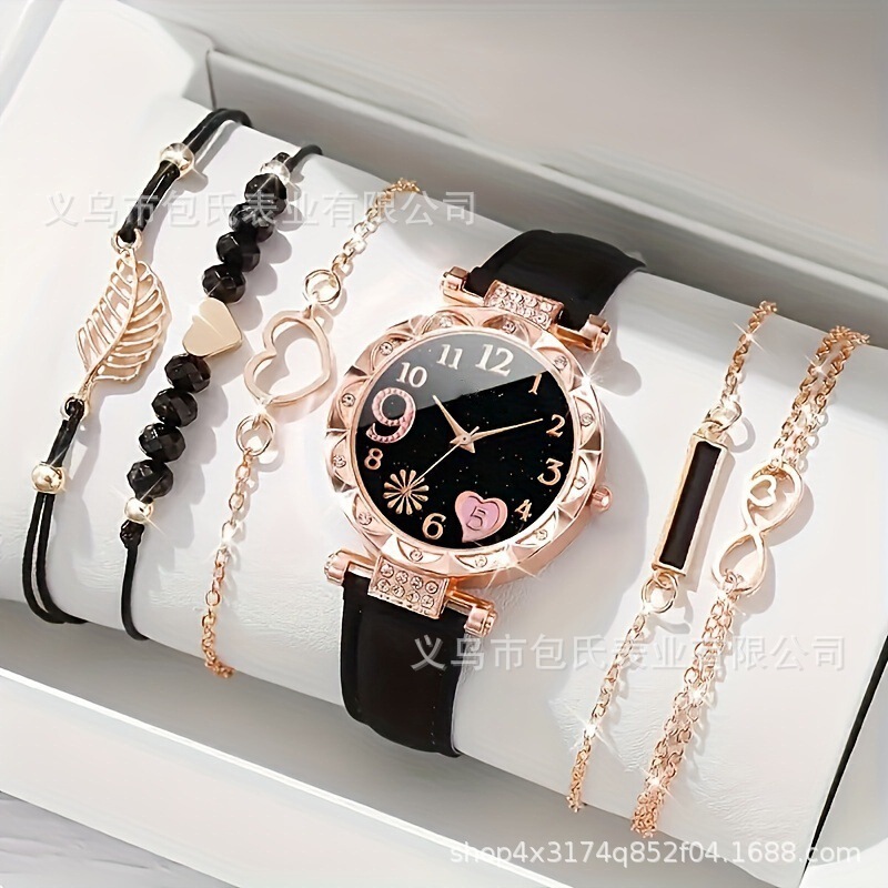 Popular foreign trade women's diamond-encrusted British watch set, fashionable and versatile student belt and bracelet 6-piece set wholesale Popular foreign trade women's diamond-encrusted British watch set, fashionable and versatile student belt and bracelet 6-piece set wholesale
