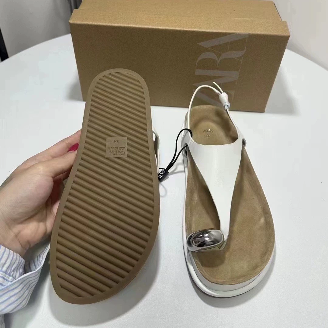 Zara, летние сандалии, шлепанцы на ремешке, натуральная кожа